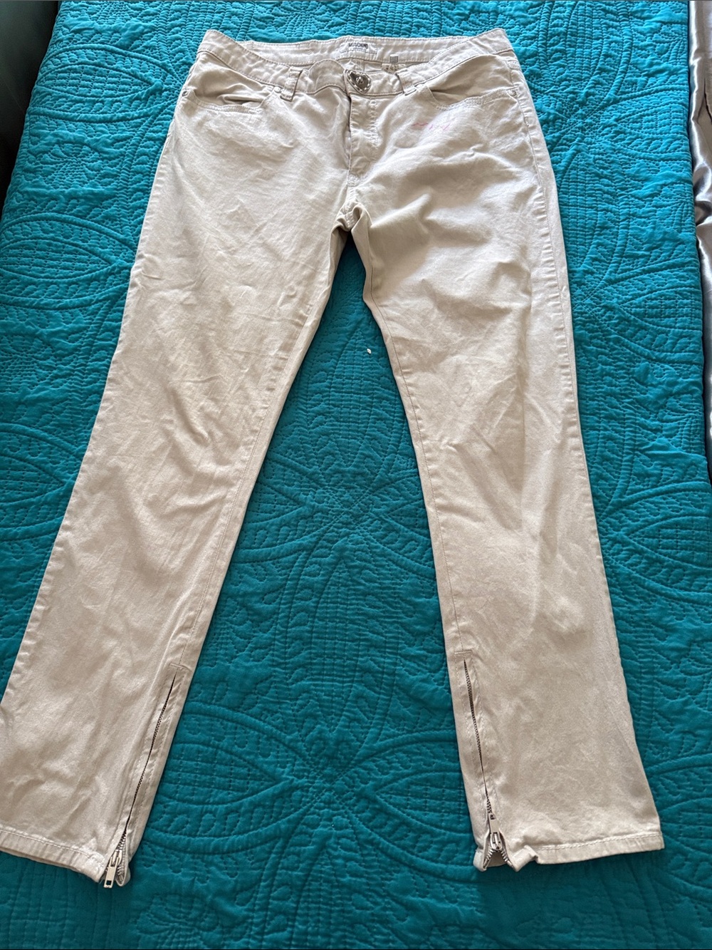 Moschino Jeans shiny light gray Straight Leg Pants with Ankle Zippers